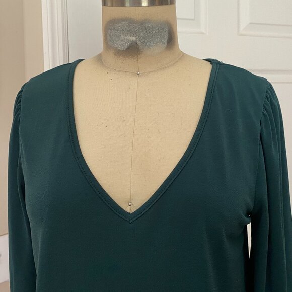 GREEN ENVELOPE V-neck Mutton Sleeve slouchy Stretch Tunic Shirt *SMALL* - Picture 3 of 7